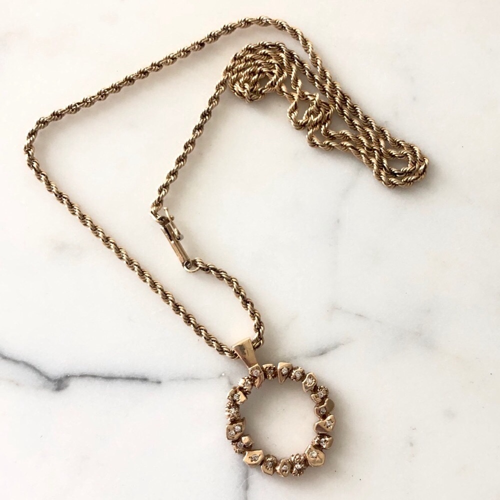 Vintage 14K Gold Nuggets w/Diamonds Rope Chain - Picture 5 of 9